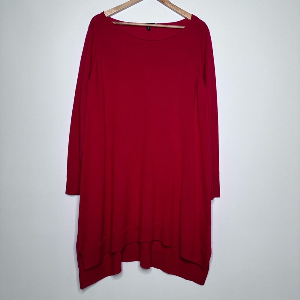 Eileen Fisher Cherry Red 100% Merino Wool Sweater Tunic Size XL